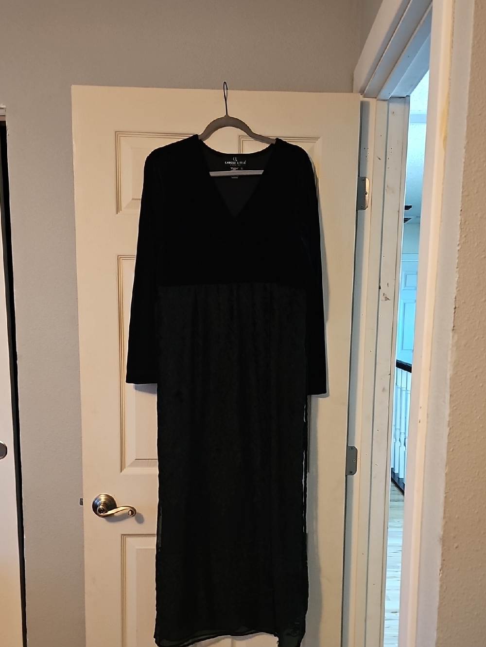 Carole Little Black Long Sleeve Maxi Dress with V-Neck